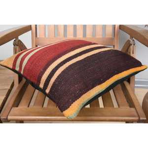 Tapis Kilim en laine multicolore 18x18 pouces tissé avec oreiller rustique à motif vintage - Product Image 4