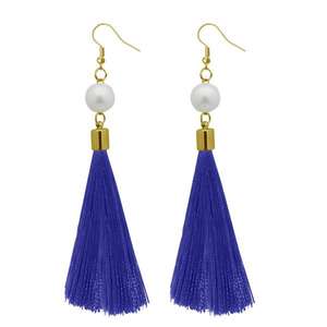 Tip Top Fashions Pendientes de hilo azul chapados en oro 1310964B Accesorio de moda - Product Image 1