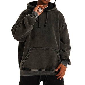 Sweat à capuche en molleton uni délavé à l'acide, broderie, écologique, OEM, vente en gros, couleurs personnalisées, coupe ample, poche - Product Image 2