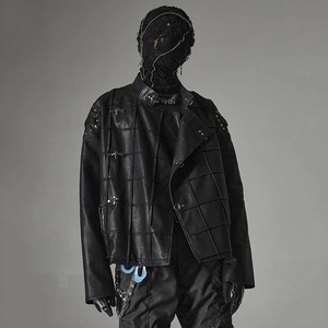 แจ็คเก็ตหนังแท้ผู้ชายดีไซน์เท่ห์ ตัดเย็บแบบสามมิติ ซิปสีพื้น เสื้อโค้ททรงหลวม บุคลิกโดดเด่น กันน้ำ - Product Image 4