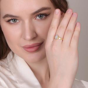 Accessoires de mode de la meilleure qualité Bague poire en pierre de lune arc-en-ciel Bague en pierre précieuse réglable plaquée or du fournisseur indien - Product Image 5