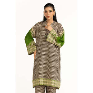 Ensemble coordonné imprimé bohème Khaddar pour femme, taille XXS, tenue deux pièces, haut à manches trois quarts avec bas assorti IUSTTS-1379 - Product Image 2