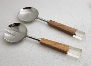 Accessoires de cuisine Poignée en acier inoxydable plaqué argent Fini pour mélanger et cuire la salade Serveur plat ou cuillères de service plat - Product Image 2