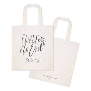 Cotton Canvas Tote Bag Eco-Friendly Medium Beach Bag Heat Transfer Psalm 23:4 Print Jute Material Fear No Evil Striped Pattern - Product Image 2
