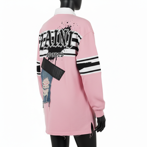 Maillot de rugby pour homme de qualité supérieure, 240 GSM, coton et polyester interlock, panneau contrasté rose, logo appliqué personnalisé, évacuation de l'humidité - Product Image 5