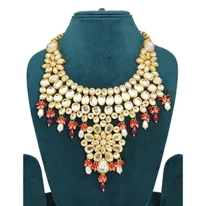 Ensemble de collier de mariée en Kundan plaqué or blanc et bordeaux, bijoux fins en cuivre pour femmes et filles pour mariage - Product Image 3