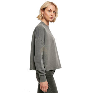 เสื้อสเวตเชิ้ตผู้หญิงขายดี ผ้าฝ้าย 100% เฟรนช์เทอร์รี่ 300-450 GSM ล้างสีแบบวินเทจ คอกลม พร้อมโลโก้ด้านหน้า - Product Image 4