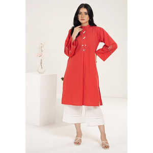 Blusa Roja de Popelina con Hilo Teñido y Bordado para Mujer, Estilo Coreano Formal Largo, a Cuadros, Talla XL, para Fiestas de Primavera y Otoño, Hecha de Viscosa - Product Image 2