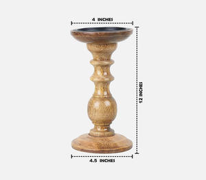 Support de bougie en bois haut de douze pouces, finition naturelle, design classique tourné, centre de table décoratif, décoration intérieure, salon - Product Image 2