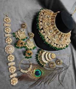 Royal Blue Classic Stainless Steel Women's Bridal Anniversary Set with Tikka Necklace Earrings Choker in Silver Plated - Product Image 2