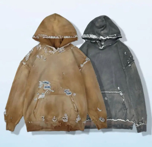 Couleur de contraste Style Unique hommes sweats à capuche coton mélangé surdimensionné hommes sweats à capuche pour vente en ligne lavage à l'acide vintage - Product Image 2