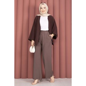 Brown for Tencel Casual <b>Trousers</b> with <b>Elastic</b> <b>Waist</b> Wide Leg and Pockets Breathable Pleated Pants Mid <b>Waist</b> Wrinkled Technics - Product Image 4