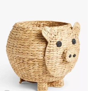 Cute Rattan Rounded Handmade Eco Friendly Seagrass Natural Water Hyacinth Storage Baskets Animal Basket for Kids Bedroom Basket - Product Image 5