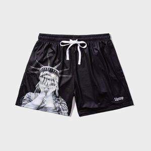 Pantalones cortos de malla para fitness de calle para hombre con logotipo personalizado impreso, cintura elástica cómoda, diseño de sublimación sólido - Product Image 2