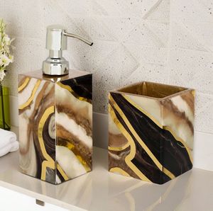 ชุดอ่างอาบน้ำไม้หรูหราเป็นมิตรกับสิ่งแวดล้อมพร้อมงานศิลปะเคลือบที่ออกแบบทันสมัยที่วางสบู่และแก้วน้ำสำหรับห้องน้ำที่ทันสมัยของอินเดีย - Product Image 3