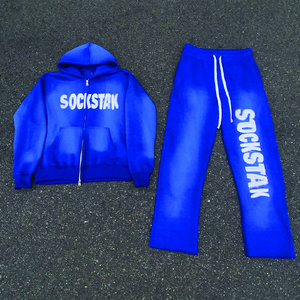 ชุดวอร์มสีแอซิดแบบมีซิปสำหรับผู้ชายชุดวอร์มเสื้อมีฮู้ดประดับพลอยเทียมแนวสตรีทแวร์ชุดวอร์มกางเกงขาบานแนววินเทจและชุดมีฮู้ดสำหรับผู้ชาย - Product Image 5