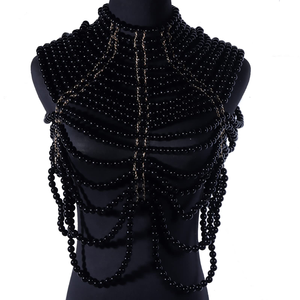 Collier de perles au design unique, de bonne qualité, avec perles noires et blanches, collier à porter sur l'épaule pour les fêtes - Product Image 5