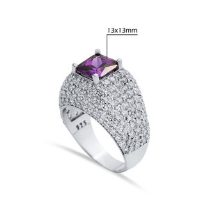 Anillo de racimo de piedra amatista de corte cuadrado CZ diseño pedregoso venta al por mayor joyería de plata esterlina 925 hecha a mano turca - Product Image 2