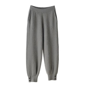 Pantalon de survêtement d'hiver de couleur unie longue pour femmes taille élastique pantalon de salon boutonné avec Logo tricoté jambes de pantalon d'hiver - Product Image 3