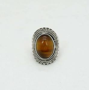 925 argent sterling massif mois de juin pierre de naissance oeil de tigre avec lunette réglage bague de forme ovale - Product Image 1