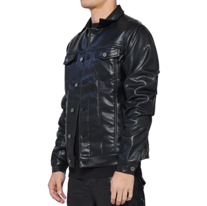 Blank Bottom up Veste En Cuir Lâche Baseball Bomber Vestes En Cuir Homme Conception Personnalisée Nouveau Style En Cuir Hommes Vestes Noir Dye - Product Image 4