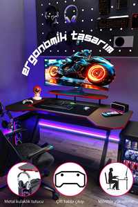 Escritorio para Computadora Portátil, Superficie de Madera y Metal, RGB LED, Multifuncional, Duradero, Ahorra Espacio, para PC - Product Image 6