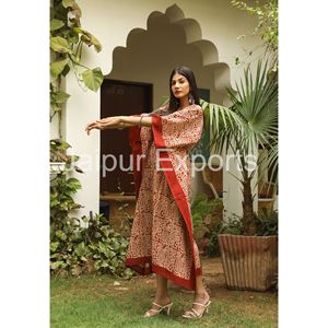 Kaftan en coton floral fait main pour femmes, robe longue de plage, kaftan imprimé à la main, taille naturelle, tissé, lavable - Product Image 4