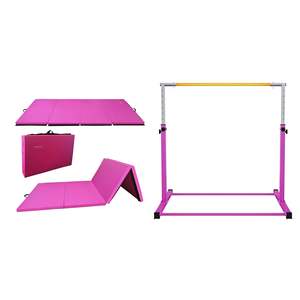 เสื่อออกกำลังกายสีชมพูขนาด 120 x 48 นิ้ว ยี่ห้อ BalanceFrom และบาร์ยิมนาสติกปรับระดับได้ อุปกรณ์และอุปกรณ์เสริมสำหรับฟิตเนส - Product Image 1