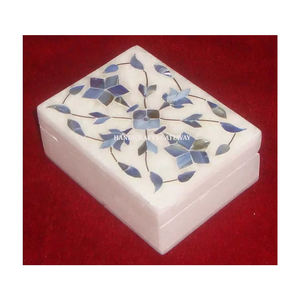 High Quality Handmade Product White Marble Blue Mother of Pearl Inlay Jewellery <b>Box</b> Rectangle Shape Glossy Surface Used Gifting - Product Image 1