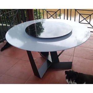 Round <b>White</b> Stone Top <b>Dining</b> <b>Table</b> with 2 Rotating Tiers 140cm Diameter Extendable Iron Legs BA68036 - Product Image 3