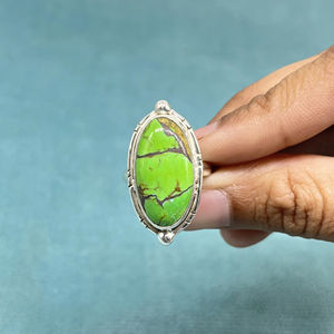925 bague en argent sterling massif Boho Turquoise bague de mariage en cuivre vert avec lunette bague de promesse - Product Image 1