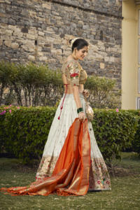 Traje indio Paithani Lehenga Choli de seda Jacquard de alta calidad para fiestas, bodas y celebraciones culturales, tejido rico - Product Image 3