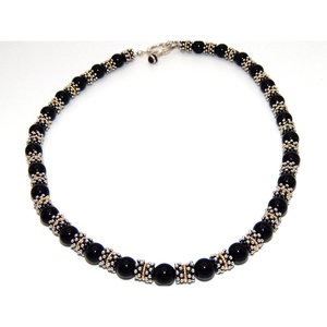 Collana con ciondolo in argento Sterling 925 con chiusura a leva in onice nero Cabochon rubino e onice nero - Product Image 1