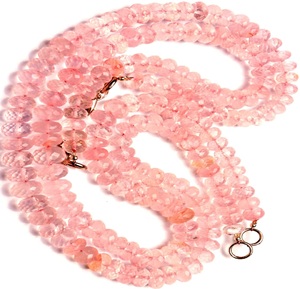 Collar de cuentas Rondelle facetadas con gema de cuarzo rosa Natural de 8-9mm chapado en oro y rodio para ocasiones de boda cristiana - Product Image 1