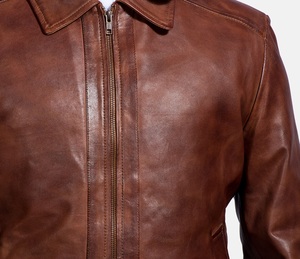 Veste en cuir de mouton en détresse à col rabattu/veste en cuir marron ciré OEM/veste chemise en cuir marron Vintage pour hommes 2026 - Product Image 5