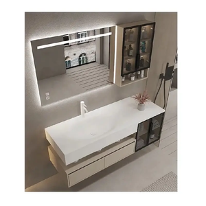 El mejor precio, gabinetes de lavabo de Hotel para el hogar, decoración contemporánea de PVC, tocadores de baño de almacenamiento impermeables modernos - Product Image 1