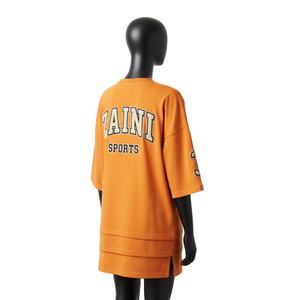 เสื้อยืดโอเวอร์ไซส์ผ้าคอตตอนเจอร์ซีย์สองชั้นสำหรับผู้หญิง พร้อมบริการปักโลโก้ด้วยความร้อนแบบกำหนดเอง เสื้อผ้าฝ้ายสองชั้นสำหรับผู้หญิง - Product Image 5