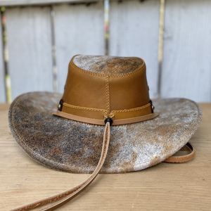 Sombrero de vaquero de cuero con logotipo personalizado, sombrero reversible de diseñador plegable unisex en negro, etiqueta privada barata para uso deportivo - Product Image 4