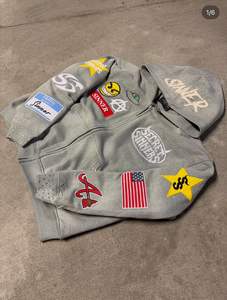 Sweat à capuche en molleton respirant écologique pour homme avec fermeture éclair, imprimé DTG personnalisé, lavage à l'acide, streetwear, strass brodés - Product Image 3