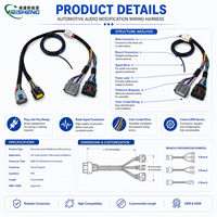 Harness Kabel Amplifier DSP Audio Mobil dengan Isolasi Tembaga Berlapis Timah IP67 Frekuensi Tinggi PTFE/Nylon/PVC Panjang Dapat Disesuaikan