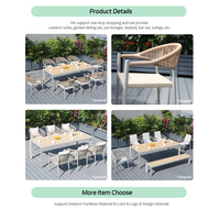 Table de salle à manger rectangulaire en aluminium d'extérieur, portable, imperméable, en métal, avec 6 chaises pour restaurant, hôtel, salle à manger