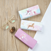 Étui à lunettes pliable bleu à motif licorne mignon, boîte rigide pour lunettes, étui de voyage portable, vente en gros personnalisée
