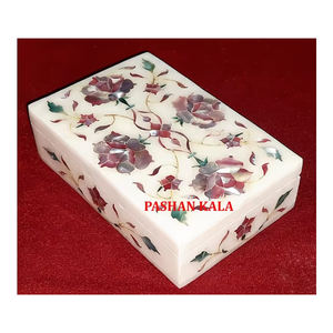 Natural <b>White</b> Marble Mother Of pearl Inlay <b>Jewellery</b> <b>Box</b> Rectangle Shape Handmade Floral Design Used For Home Decor And gifting - Product Image 1