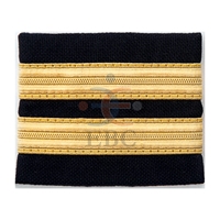 Épaulettes de capitaine pilote en denim brodé 3D avec bandes dorées, pour équipage de compagnie aérienne, navire, yacht, 1 à 4 barres, paire, logo personnalisé, 85x57mm, noir