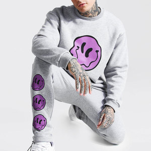 Ensemble de survêtement gris pour homme avec imprimé dessin animé, col rond, coupe droite, streetwear, hiver, 2 en 1, polyester/coton - Product Image 3