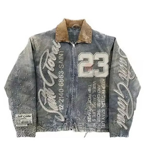 Chaqueta de Invierno Transpirable de Algodón Vintage, Chándal Holgado de Dos Piezas Estilo Hip Hop con Parches de Letras y Lavado Urbano - Product Image 2