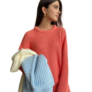 Suéter de talla grande para mujer, venta al por mayor, suéter transpirable de manga larga con cuello redondo a rayas para mujer de otoño - Product Image 1