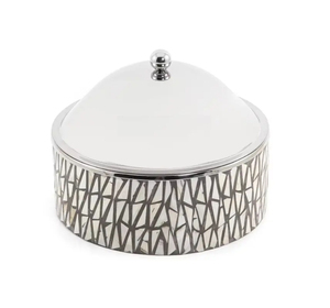 Plat de service de nourriture fait à la main avec des accents de nacre et une casserole idéale en laiton pour la vaisselle haut de gamme - Product Image 4