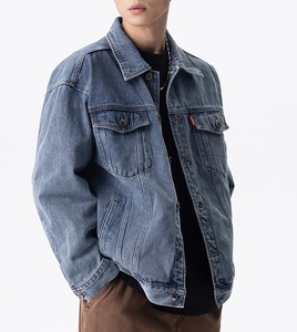 Chaqueta vaquera con logotipo bordado impreso personalizado de alta calidad para hombre, ropa de calle de primavera, chaqueta vaquera fina de algodón con logotipo frontal - Product Image 1