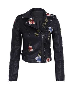 Chaqueta de Cuero Negra Entallada de Moda para Mujer, Forro de Nailon, Cierre de Cremallera, Impermeable, Resistente al Viento, Ecológica - Product Image 6